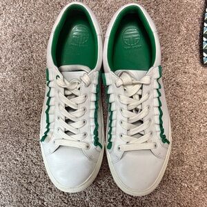 Tory Burch White and Green Sneakers